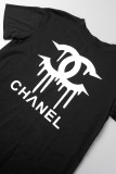 Black Street Print Letter O Neck Short Sleeve Two Pieces