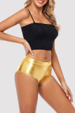 Gold Sexy Solid Basic Skinny Mid Waist Conventional Solid Color Shorts