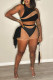 Black Sexy Casual Elegant Vacation Patchwork See-through Asymmetrical Sleeveless Two Pieces
