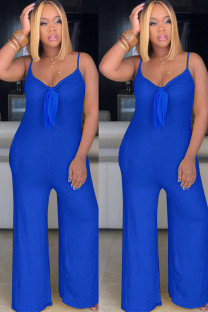 Blue Fashion Casual Solid Sleeveless Slip Jumpsuits
