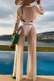 White Sexy Solid Frenulum See-through Swimsuit Four Piece Set (With Paddings)