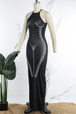 Black Sexy Casual Print Basic O Neck Long Dress Dresses
