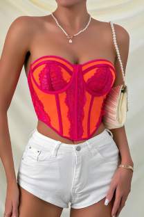 Orange Sexy Casual Patchwork Backless Strapless Tops