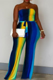 Multicolor Casual Gradual Change Patchwork Backless Strapless Regular Jumpsuits(With Belt)