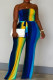 Multicolor Casual Gradual Change Patchwork Backless Strapless Regular Jumpsuits(With Belt)