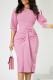 Pink Casual Solid Patchwork O Neck Pencil Skirt Dresses