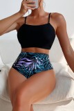Black Sexy Print Frenulum Backless Swimwears (With Paddings)