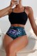 Black Sexy Print Frenulum Backless Swimwears (With Paddings)