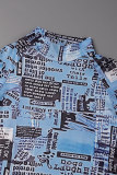 Blue Casual Print Patchwork Half A Turtleneck Long Sleeve Dresses