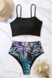 Black Sexy Print Frenulum Backless Swimwears (With Paddings)