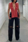 Red Sexy Casual Solid Bandage Asymmetrical Tops
