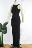 Coffee Sexy Casual Solid Basic O Neck Long Dress Dresses