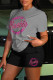 Grey Casual Letter Print Basic O Neck Short Sleeve Two Pieces