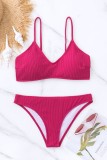 Rose Red Sexy Solid Backless Swimwears (With Paddings)