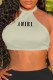 Green Sexy Print Letter Halter Tops