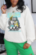 White Casual Daily Print Patchwork O Neck Tops