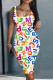Colour Casual Print Basic U Neck Vest Dress Dresses