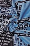 Blue Casual Print Patchwork Half A Turtleneck Long Sleeve Dresses