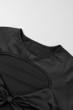 Black Sexy Casual Solid Hollowed Out O Neck Long Sleeve Dresses