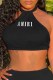 Black Sexy Print Letter Halter Tops