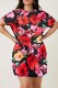 Black Red Casual Print Basic O Neck Short Sleeve Dress Plus Size Dresses