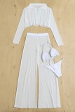 White Sexy Solid Frenulum See-through Swimsuit Four Piece Set (With Paddings)