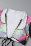 Multicolor Sexy Casual Print Frenulum V Neck Long Sleeve Two Pieces