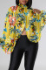 Yellow Casual Print Slit Turtleneck Tops