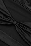 Black Sexy Casual Solid Hollowed Out O Neck Long Sleeve Dresses