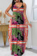 Rose Red Sexy Casual Print Backless Spaghetti Strap Long Dress Dresses