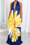 White Sexy Vacation Simplicity Floral Basic Printing Halter Printed Dress Dresses
