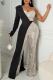 Silver Elegant Solid Sequins Backless Oblique Collar Regular Jumpsuits