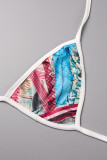 Rose Red Sexy Print Bandage Backless Swimwears(Two Pieces)