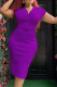 Purple Casual Solid Patchwork With Belt V Neck One Step Skirt Dresses