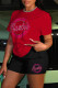 Red Casual Letter Print Basic O Neck Short Sleeve Two Pieces