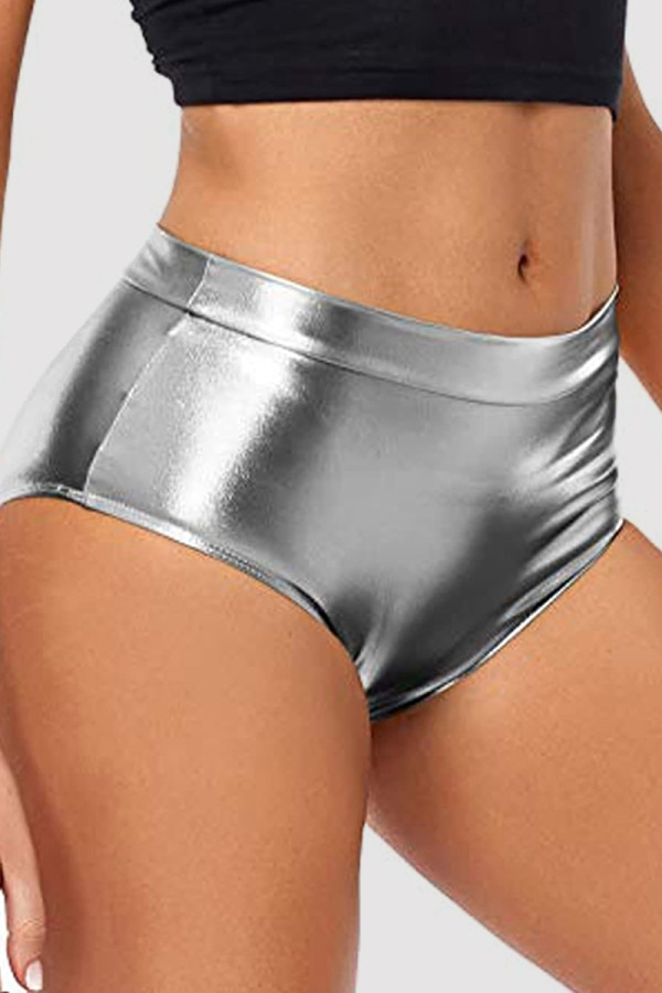 Grey Sexy Solid Basic Skinny Mid Waist Conventional Solid Color Shorts