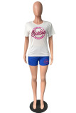 Pink Casual Letter Print Basic O Neck Short Sleeve Two Pieces