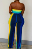 Multicolor Casual Gradual Change Patchwork Backless Strapless Regular Jumpsuits(With Belt)