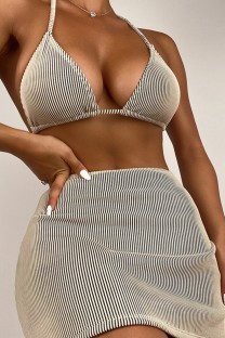 Khaki Sexy Solid Bandage Backless Swimsuit Three Piece Set (With Paddings)