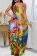 Yellow Sexy Casual Print Backless Spaghetti Strap Long Dress Dresses