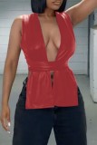 Red Sexy Casual Solid Bandage Asymmetrical Tops