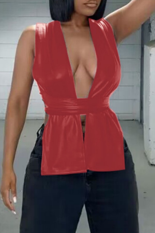Red Sexy Casual Solid Bandage Asymmetrical Tops