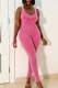 Rose Red Casual Solid Basic U Neck Skinny Jumpsuits