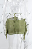 Blue Sexy Solid Tassel Patchwork Frenulum Skinny Mid Waist Conventional Solid Color Skirt (Only Skirt)