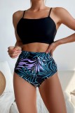 Black Sexy Print Frenulum Backless Swimwears (With Paddings)
