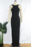 Coffee Sexy Casual Solid Basic O Neck Long Dress Dresses