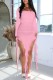 Pink Casual Solid Asymmetrical Square Collar Long Sleeve Dresses