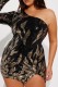 Black Sexy Patchwork Sequins Backless Slit Oblique Collar Irregular Dress Dresses