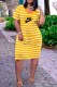Yellow Casual Striped Print Letter V Neck Straight Dresses