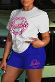 Pink Casual Letter Print Basic O Neck Short Sleeve Two Pieces